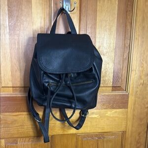 Black Faux Leather Backpack